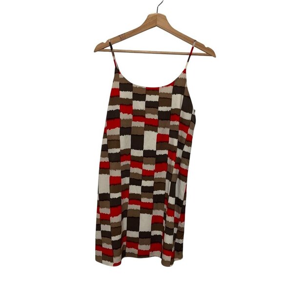 Alice + Olivia Multicolour Russell Silk Check Print Geo Mini Slip Dress Women's - Picture 2 of 9